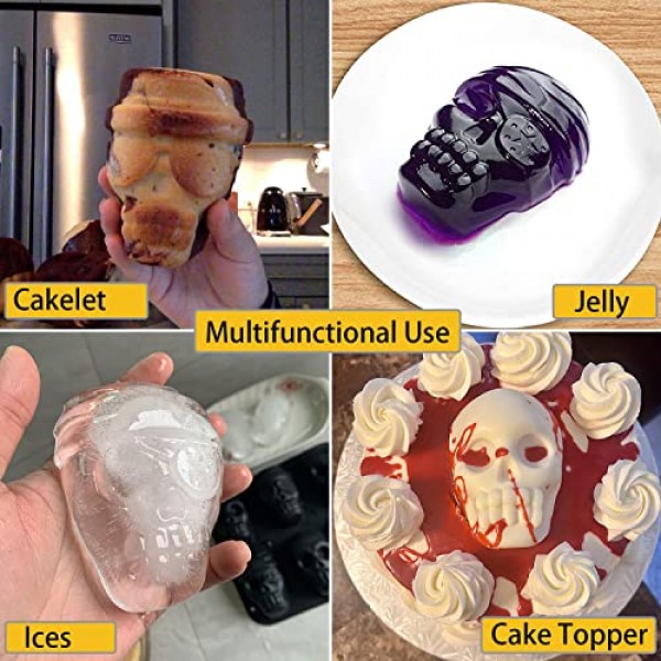JETKONG 해골 케이크 팬 실리콘 해골 Cakelet 금형 해골 해적 케이크 주석 베이킹 팬 해골 Cakelet 금형 (검은색)