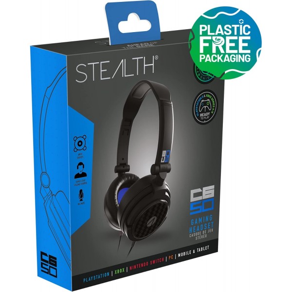 Stealth C6-50 스테레오 게임용 헤드셋 - XBox One, 시리즈 S/X, PS4/5, 스위치, PC, 휴대폰 및 태블릿과 호환되는 블루 멀티 플랫폼
