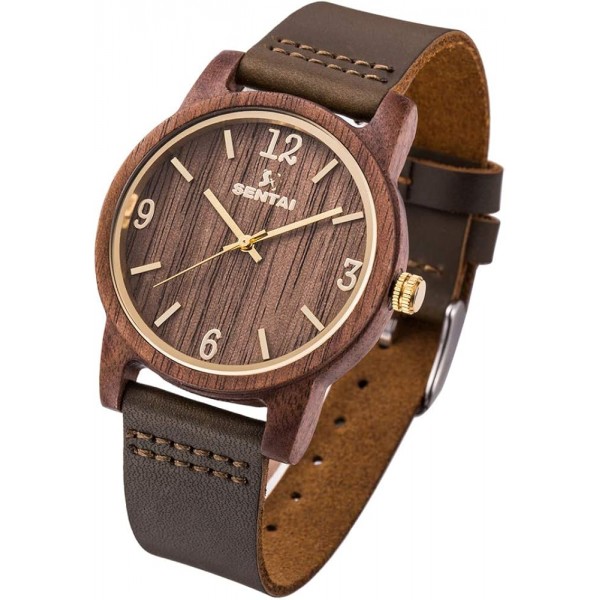 남성용 나무 시계, Sentai 수제 빈티지 쿼츠 시계, 아버지 남편을 위한 남여 맞춤 새겨진 목제 손목 시계 딸/아들/아내의 아버지 날 선물 호두 ​​나무