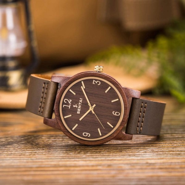 남성용 나무 시계, Sentai 수제 빈티지 쿼츠 시계, 아버지 남편을 위한 남여 맞춤 새겨진 목제 손목 시계 딸/아들/아내의 아버지 날 선물 호두 ​​나무