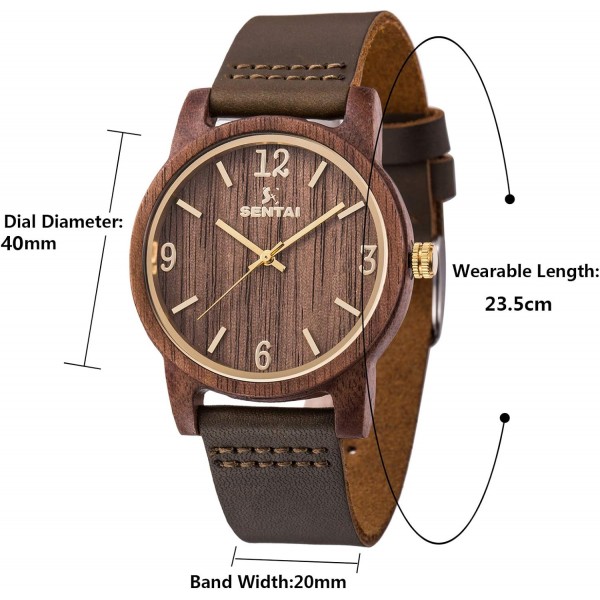남성용 나무 시계, Sentai 수제 빈티지 쿼츠 시계, 아버지 남편을 위한 남여 맞춤 새겨진 목제 손목 시계 딸/아들/아내의 아버지 날 선물 호두 ​​나무