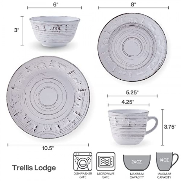 Pfaltzgraff Trellis Lodge 16피스 ​​식기 세트, 4인용 서비스, 화이트