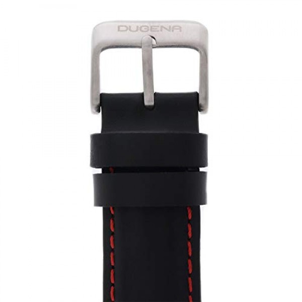 Dugena Boston 남성용 쿼츠 시계, 블랙 다이얼 스테인리스 스틸 케이스, 미네랄 유리 가죽 스트랩 및 핀 버클 10 바 4460991, 실버/블랙, 스트랩.