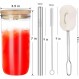 ALINK 버블 티 컵 팩 750ml 유리 컵 2개, 재사용 가능한 스무디 컵, 보바 컵 여행 병, 나무 뚜껑 및 스테인리스 스틸 빨대가 있는 넓은 입 메이슨 병