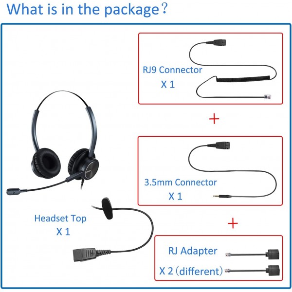 소음 제거 마이크가 있는 Mairdi 전화 헤드셋, RJ11이 있는 바이노럴 사무실 콜센터 헤드폰 및 유선 전화용 3.5mm 잭 바이노럴 809DBP