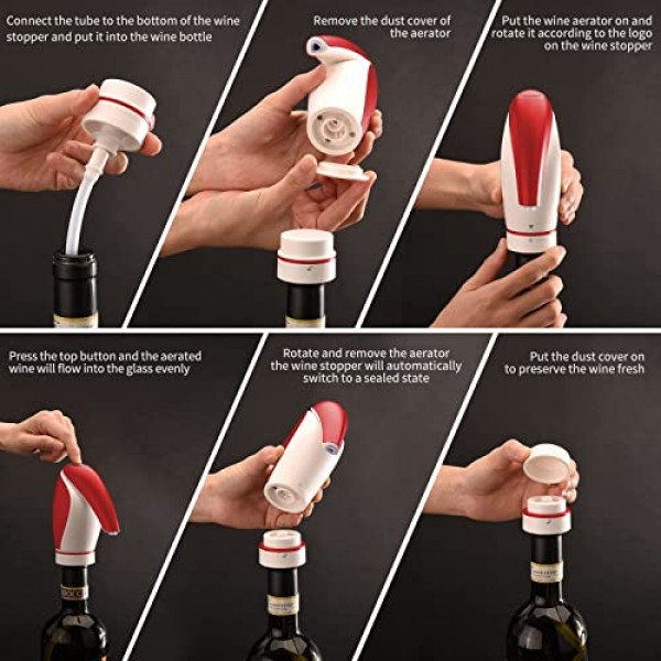 CIRCLE JOY 전기 와인 통풍기 푸어러 충전식 3-in-1 자동 와인 디켄터 디스펜서 보존자 와인 애호가를 위한 펭귄 모양 선물, 레드