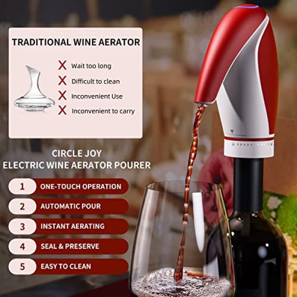 CIRCLE JOY 전기 와인 통풍기 푸어러 충전식 3-in-1 자동 와인 디켄터 디스펜서 보존자 와인 애호가를 위한 펭귄 모양 선물, 레드