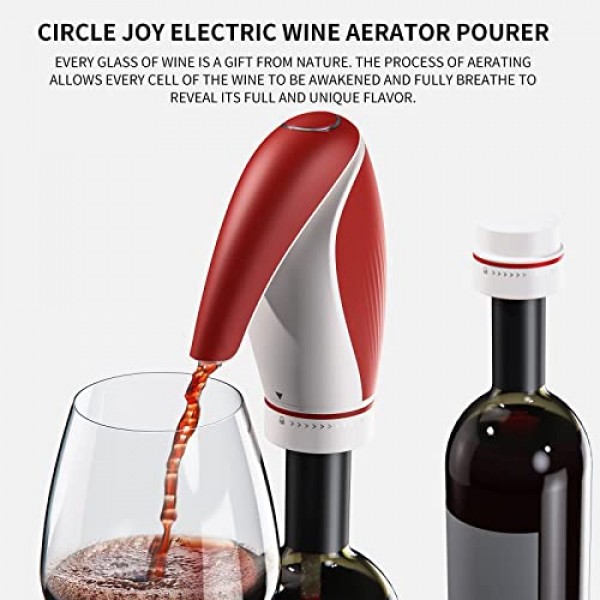 CIRCLE JOY 전기 와인 통풍기 푸어러 충전식 3-in-1 자동 와인 디켄터 디스펜서 보존자 와인 애호가를 위한 펭귄 모양 선물, 레드