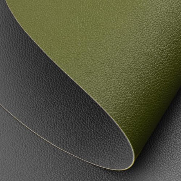 Myir JUN 플레이스매트, 양면 플레이스매트 방수 인조 가죽 플레이스매트 4개 세트 플레이스 매트 및 컵받침 식탁용 미끄럼 방지 세탁 가능 테이블 매트(회색 녹색, 4개 