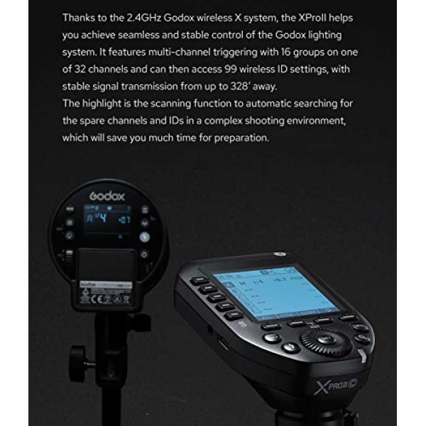 Nikon 카메라와 호환되는 Godox XProII-N TTL 무선 플래시 트리거 송신기, 2.4G HSS 1/8000S Bluetooth 연결, 빠른 핫슈 잠금(업그레이드된 XPro-N)
