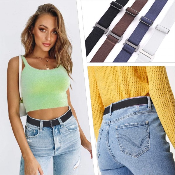 JasGood 여성용 보이지 않는 스트레치 벨트 청바지 바지 드레스 용 플랫 버클이있는 쇼 탄성 조절 웹 벨트 1-Black Fits 110cm-140cm (44 