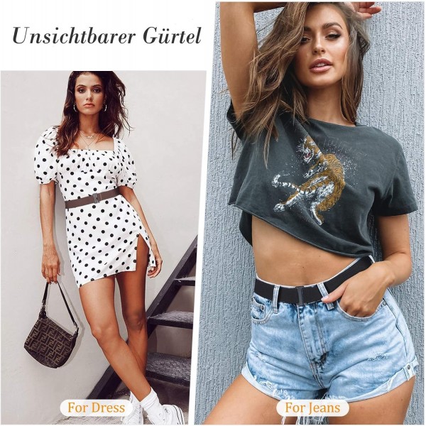 JasGood 여성용 보이지 않는 스트레치 벨트 청바지 바지 드레스 용 플랫 버클이있는 쇼 탄성 조절 웹 벨트 1-Black Fits 110cm-140cm (44 