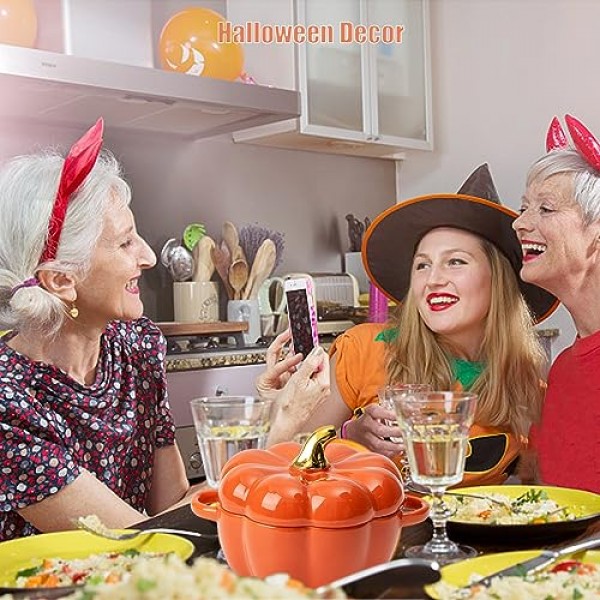 FTNESGYM 귀여운 그릇, 뚜껑이 있는 호박 세라믹 그릇, 전자레인지 및 식기세척기 손잡이가 있는 안전한 디저트 또는 수프 그릇, 추수감사절 할로윈 호박 파티용 장식 식