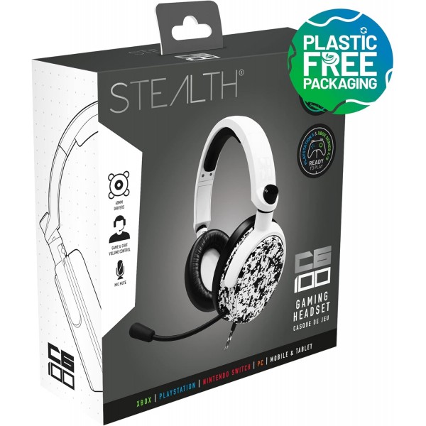 Stealth C6-100 게임용 헤드셋 XBox One 시리즈 S/X PS4/5와 호환되는 흰색 디지털 카모 멀티 플랫폼 강력한 40mm 스피커가 장착된 휴대 전화 및 태블릿 3.5mm 잭 오버화이트 카모