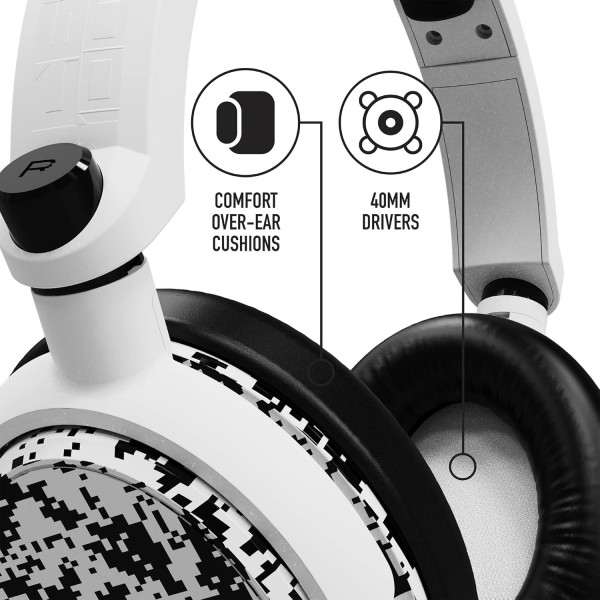 Stealth C6-100 게임용 헤드셋 XBox One 시리즈 S/X PS4/5와 호환되는 흰색 디지털 카모 멀티 플랫폼 강력한 40mm 스피커가 장착된 휴대 전화 및 태블릿 3.5mm 잭 오버화이트 카모
