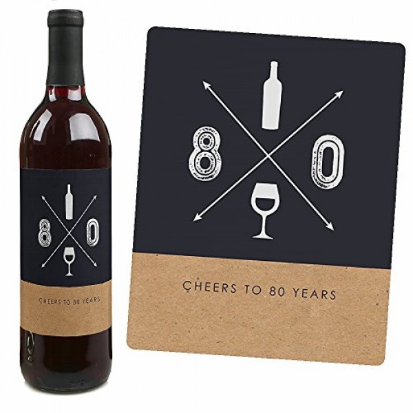 80번째 기념 생일 - 멋지게 나이들어 완벽하게 - 남성용 생일 선물 - 와인병 라벨 스티커 - 4개 세트