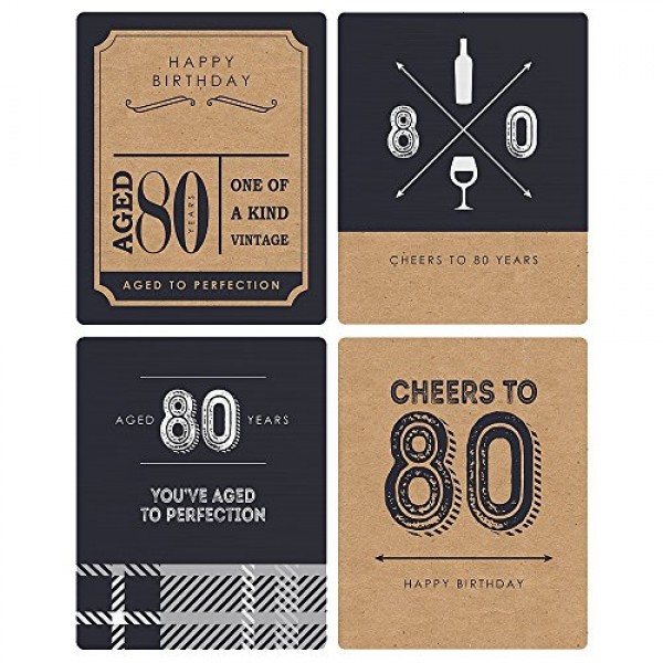 80번째 기념 생일 - 멋지게 나이들어 완벽하게 - 남성용 생일 선물 - 와인병 라벨 스티커 - 4개 세트