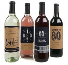 80번째 기념 생일 - 멋지게 나이들어 완벽하게 - 남성용 생일 선물 - 와인병 라벨 스티커 - 4개 세트