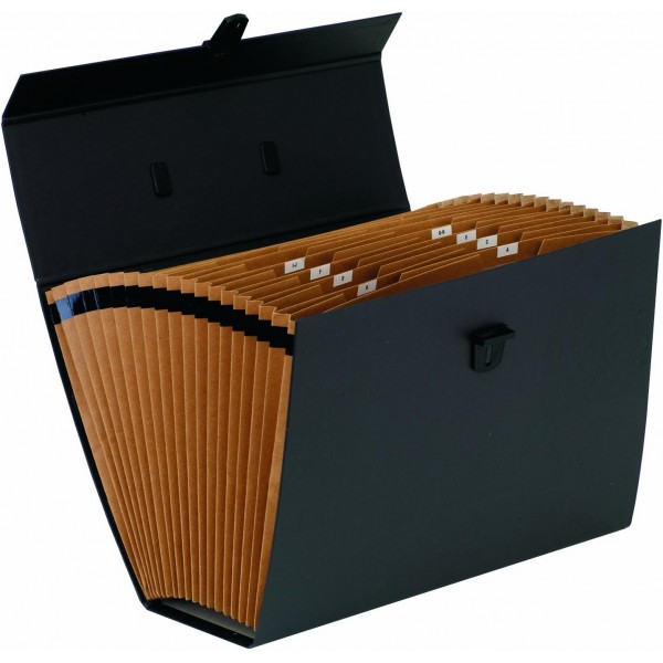 Bankers Box Folder Handifile, 운반용 핸들 및 버클 포함, 19개의 구획, 레지스터 라벨 포함, 색상: 블랙, 1개 블랙 싱글