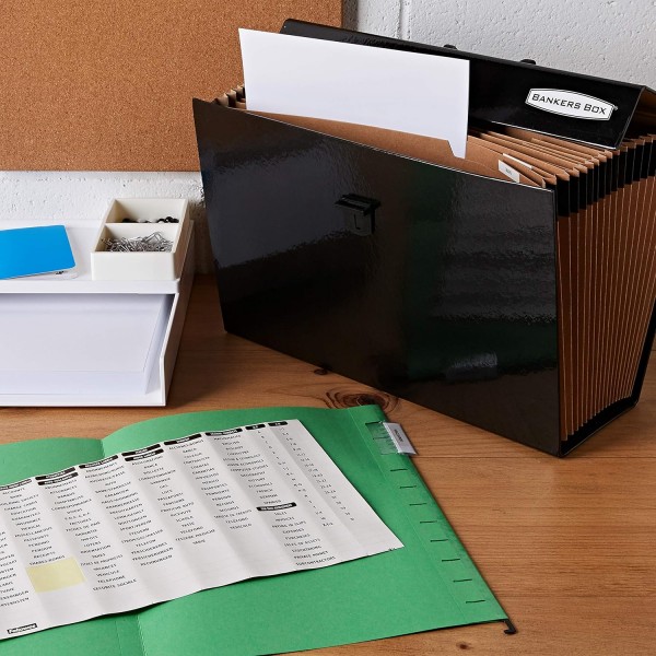 Bankers Box Folder Handifile, 운반용 핸들 및 버클 포함, 19개의 구획, 레지스터 라벨 포함, 색상: 블랙, 1개 블랙 싱글