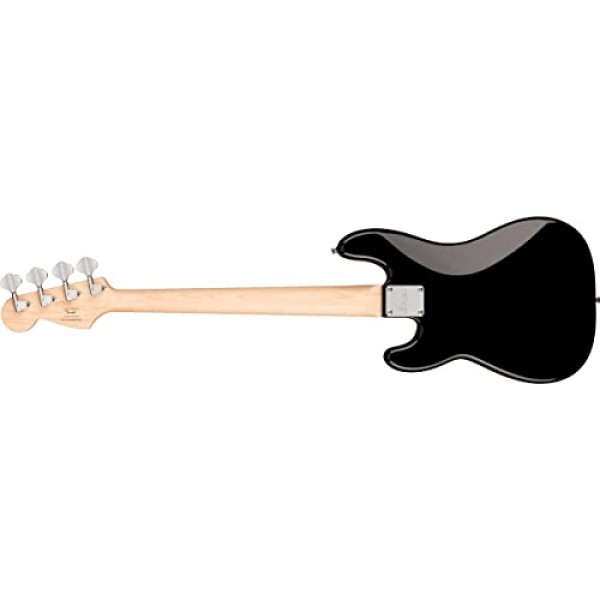 Squier by Fender 미니 정밀 숏 스케일 베이스 기타, 2년 보증, 로렐 핑거보드, 밀봉된 다이캐스트 튜닝 기계 및 분할 단일 코일 픽업, 메이플 넥, 블랙