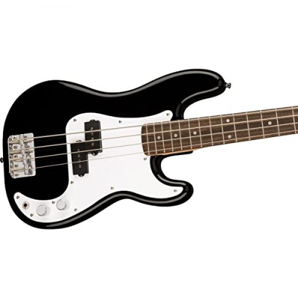 Squier by Fender 미니 정밀 숏 스케일 베이스 기타, 2년 보증, 로렐 핑거보드, 밀봉된 다이캐스트 튜닝 기계 및 분할 단일 코일 픽업, 메이플 넥, 블랙
