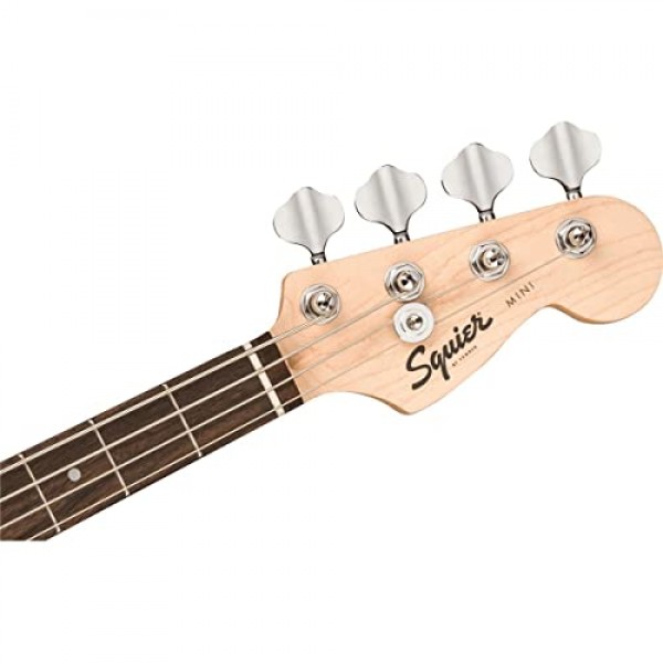 Squier by Fender 미니 정밀 숏 스케일 베이스 기타, 2년 보증, 로렐 핑거보드, 밀봉된 다이캐스트 튜닝 기계 및 분할 단일 코일 픽업, 메이플 넥, 블랙