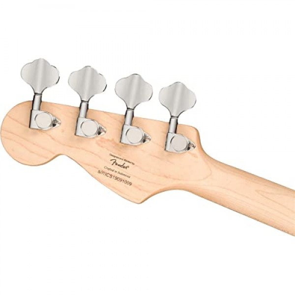 Squier by Fender 미니 정밀 숏 스케일 베이스 기타, 2년 보증, 로렐 핑거보드, 밀봉된 다이캐스트 튜닝 기계 및 분할 단일 코일 픽업, 메이플 넥, 블랙