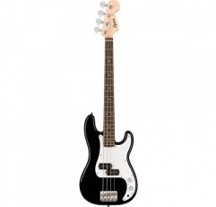 Squier by Fender 미니 정밀 숏 스케일 베이스 기타, 2년 보증, 로렐 핑거보드, 밀봉된 다이캐스트 튜닝 기계 및 분할 단일 코일 픽업, 메이플 넥, 블랙
