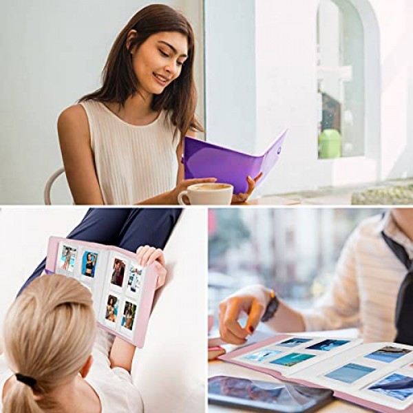 256 포켓 폴라로이드 사진용 미니 사진 앨범 Fujifilm Instax Mini 12 11 9 90 8+ 8 7S 40 26 25 EVO LiPlay 인스턴트 카메라/미니 링크 SP-1 프린터(Magic Purple)