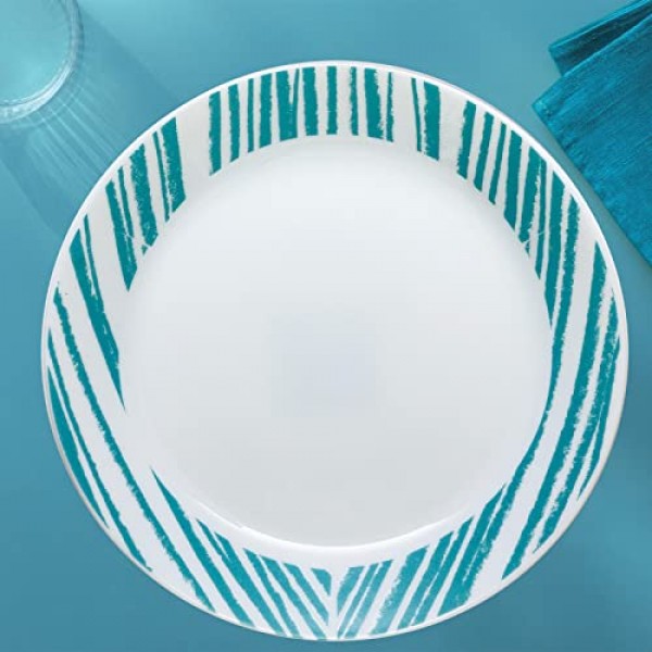 Corelle Everyday Expressions 12개 식기 세트, 4인용, 내구성이 뛰어나고 친환경적, 테두리가 높은 유리 접시 및 그릇 세트, 전자레인지 및 식기세척기 사용 가능, 기하학