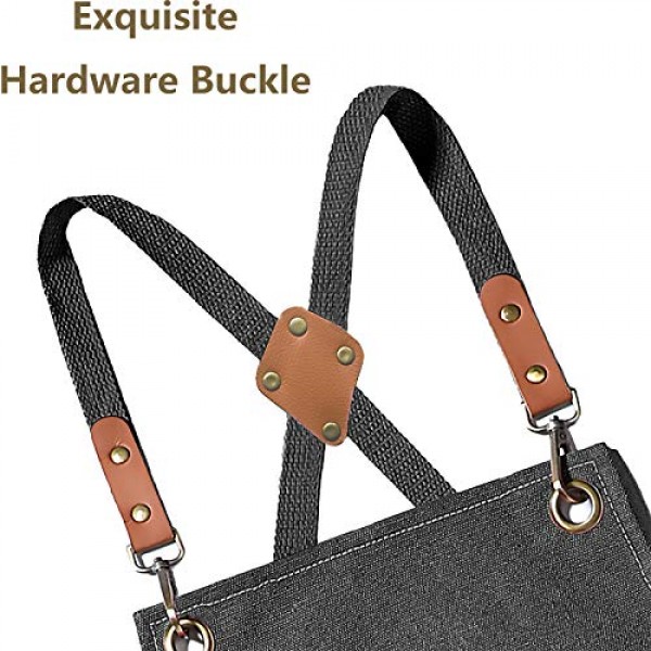 큰 주머니가 있는 남성 여성용 AFUN 요리사 앞치마, 면 캔버스 크로스 백 헤비 듀티 조정 가능한 작업 앞치마, 크기 M ~ XXL(회색)