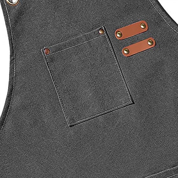 큰 주머니가 있는 남성 여성용 AFUN 요리사 앞치마, 면 캔버스 크로스 백 헤비 듀티 조정 가능한 작업 앞치마, 크기 M ~ XXL(회색)