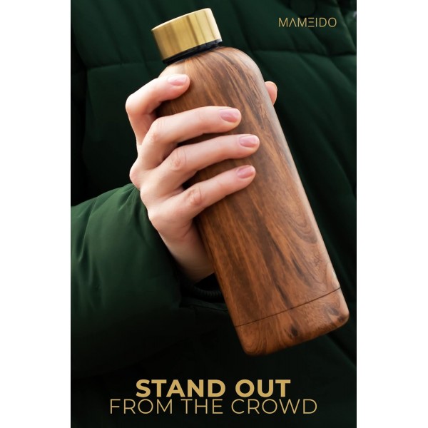 MAMEIDO 스테인리스 물병 750ml 오크우드 골드 - 누수 방지 보온병, 물병 BPA free, 진공 플라스크, 마시는 병 스테인리스 커피 & 차