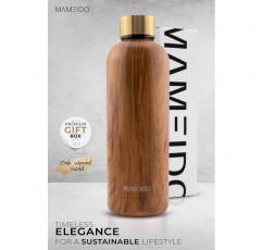 MAMEIDO 스테인리스 물병 750ml 오크우드 골드 - 누수 방지 보온병, 물병 BPA free, 진공 플라스크, 마시는 병 스테인리스 커피 & 차