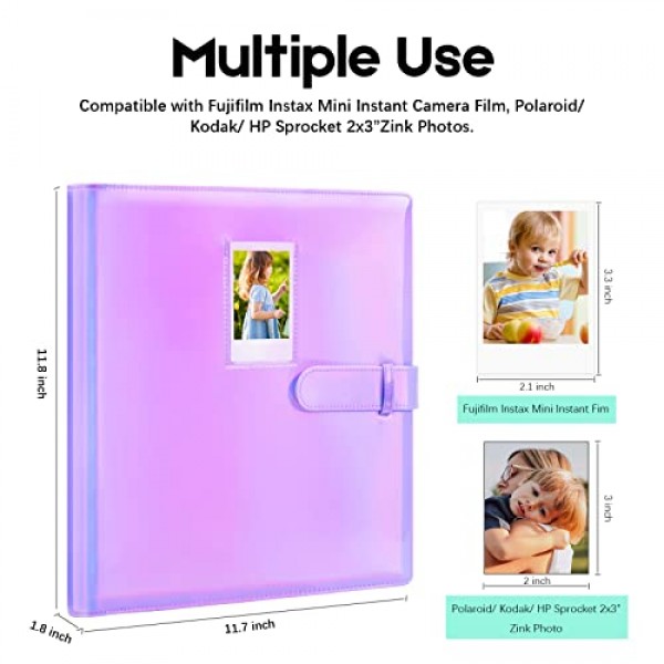 Fujifilm Instax Mini 카메라용 640 포켓 사진 앨범, 폴라로이드용 사진 앨범, 가죽 커버, Instax Mini 12 11 9 40 90 8 7 Evo LiPlay 즉석 카메라, 2x3 사진 앨범, 매직 퍼플