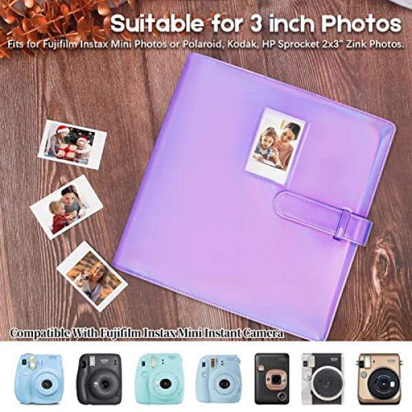 Fujifilm Instax Mini 카메라용 640 포켓 사진 앨범, 폴라로이드용 사진 앨범, 가죽 커버, Instax Mini 12 11 9 40 90 8 7 Evo LiPlay 즉석 카메라, 2x3 사진 앨범, 매직 퍼플