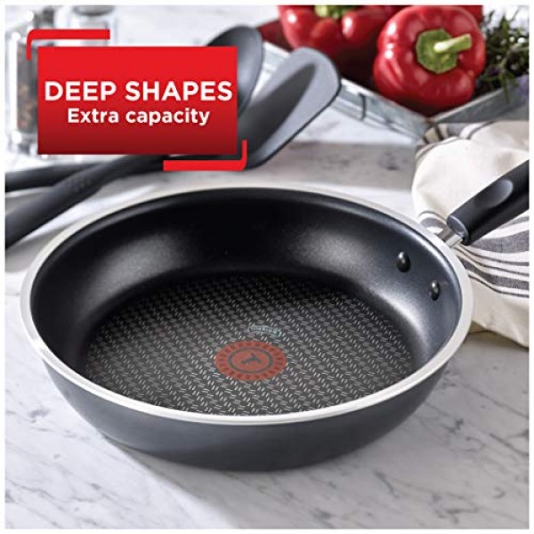 T-fal 시그니처 붙지 않는 프라이팬 8.5인치 오븐 사용 가능 350F 조리기구, 냄비 및 팬, 식기세척기 사용 가능 블랙
