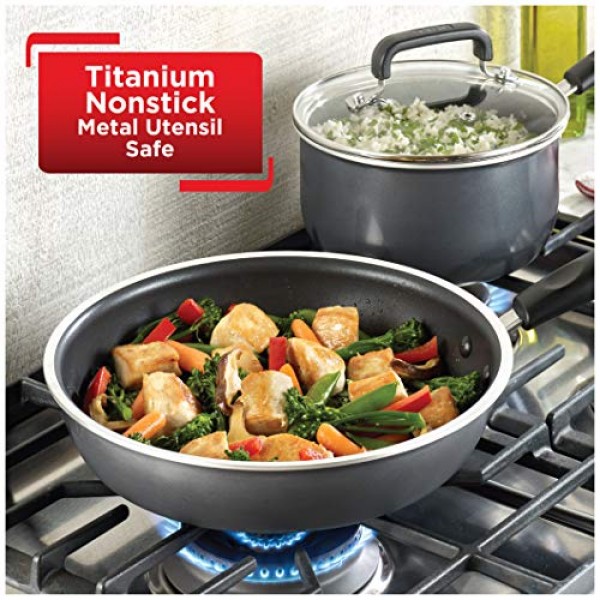 T-fal 시그니처 붙지 않는 프라이팬 8.5인치 오븐 사용 가능 350F 조리기구, 냄비 및 팬, 식기세척기 사용 가능 블랙