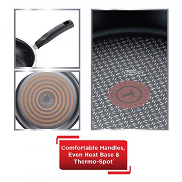 T-fal 시그니처 붙지 않는 프라이팬 8.5인치 오븐 사용 가능 350F 조리기구, 냄비 및 팬, 식기세척기 사용 가능 블랙