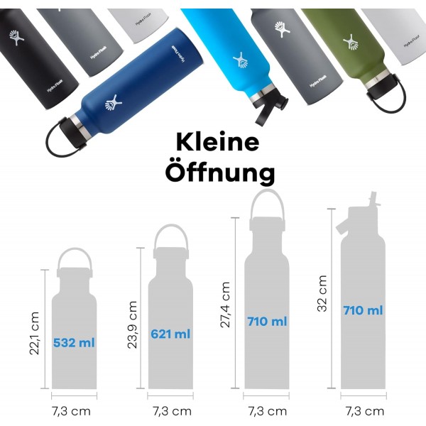 HYDRO FLASK - 플렉스 스트로 뚜껑이 있는 드링킹 보틀 621ml(21oz) - 진공 단열, 재사용 가능한 스테인리스 스틸 보틀 - 누수 방지 뚜껑 - 핫 & 콜드 - 표준 입, BPA 프리 - 화이