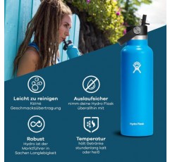 HYDRO FLASK - 플렉스 스트로 뚜껑이 있는 드링킹 보틀 621ml(21oz) - 진공 단열, 재사용 가능한 스테인리스 스틸 보틀 - 누수 방지 뚜껑 - 핫 & 콜드 - 표준 입, BPA 프리 - 화이