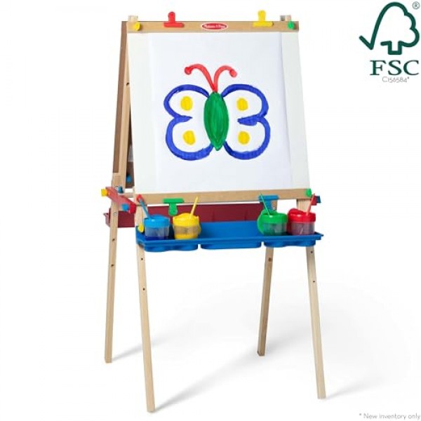 Melissa & Doug 디럭스 스탠딩 아트 이젤 -3 - 7년, Dry-Erase 보드, 칠판, 종이 롤러