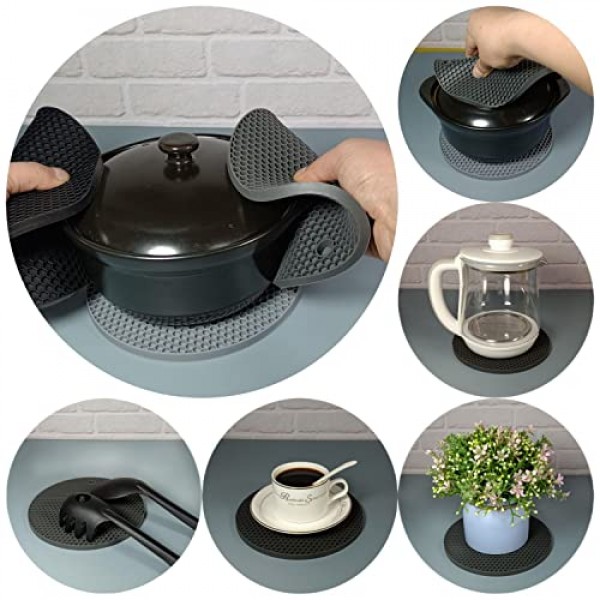 Hotsyang 실리콘 삼발이, 냄비 및 팬용 실리콘 삼발이, 뜨거운 요리용 실리콘 삼발이, 주방용 삼발이 매트, 모양: 원형 실리콘 매트 세트, 주방 테이블용 실리콘 핫 패드, 