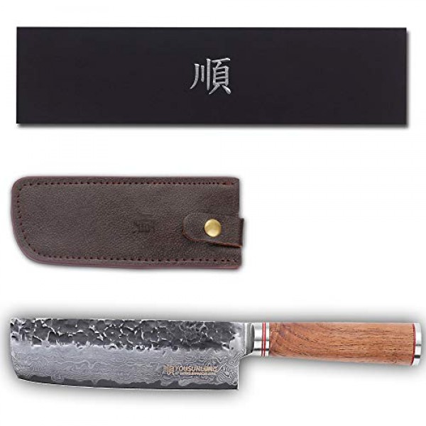 YOUSUNLONG 나키리 칼 6.5인치 일본 해머드 다마스커스 미국 호두 손잡이