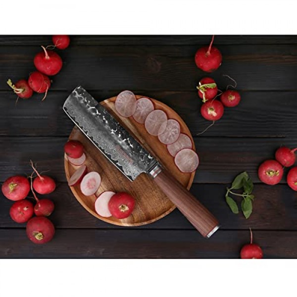 YOUSUNLONG 나키리 칼 6.5인치 일본 해머드 다마스커스 미국 호두 손잡이