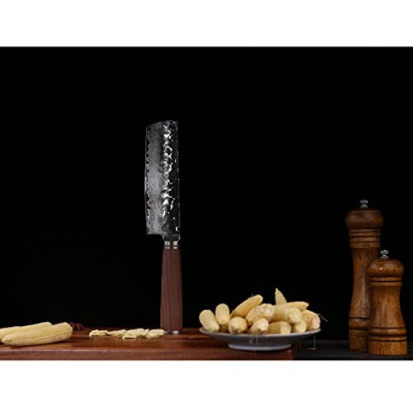 YOUSUNLONG 나키리 칼 6.5인치 일본 해머드 다마스커스 미국 호두 손잡이