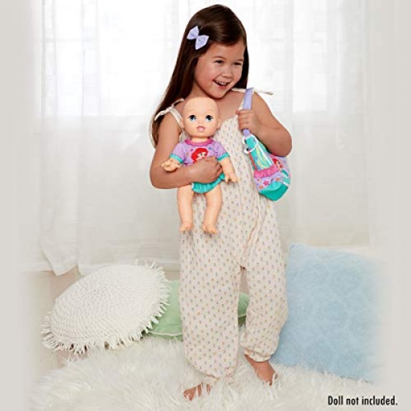 My Disney Nursery Baby Doll Accessories, Ariel Transforming 2-in-1 기저귀 가방 및 디즈니 인어공주에서 영감을 받은 인형용 기저귀 교환대! 척 물티슈 장난감 용기, 참이 달린 기저귀