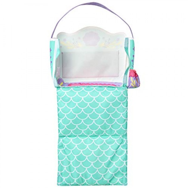 My Disney Nursery Baby Doll Accessories, Ariel Transforming 2-in-1 기저귀 가방 및 디즈니 인어공주에서 영감을 받은 인형용 기저귀 교환대! 척 물티슈 장난감 용기, 참이 달린 기저귀