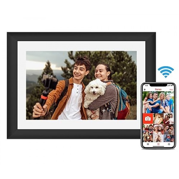 YOUYU 디지털 액자 10인치 WiFi, 터치 전자 액자, 16GB 메모리를 갖춘 디지털 액자, Frameo 앱을 통해 어디서나 사진 슬라이드쇼 및 비디오 공유 - 블랙